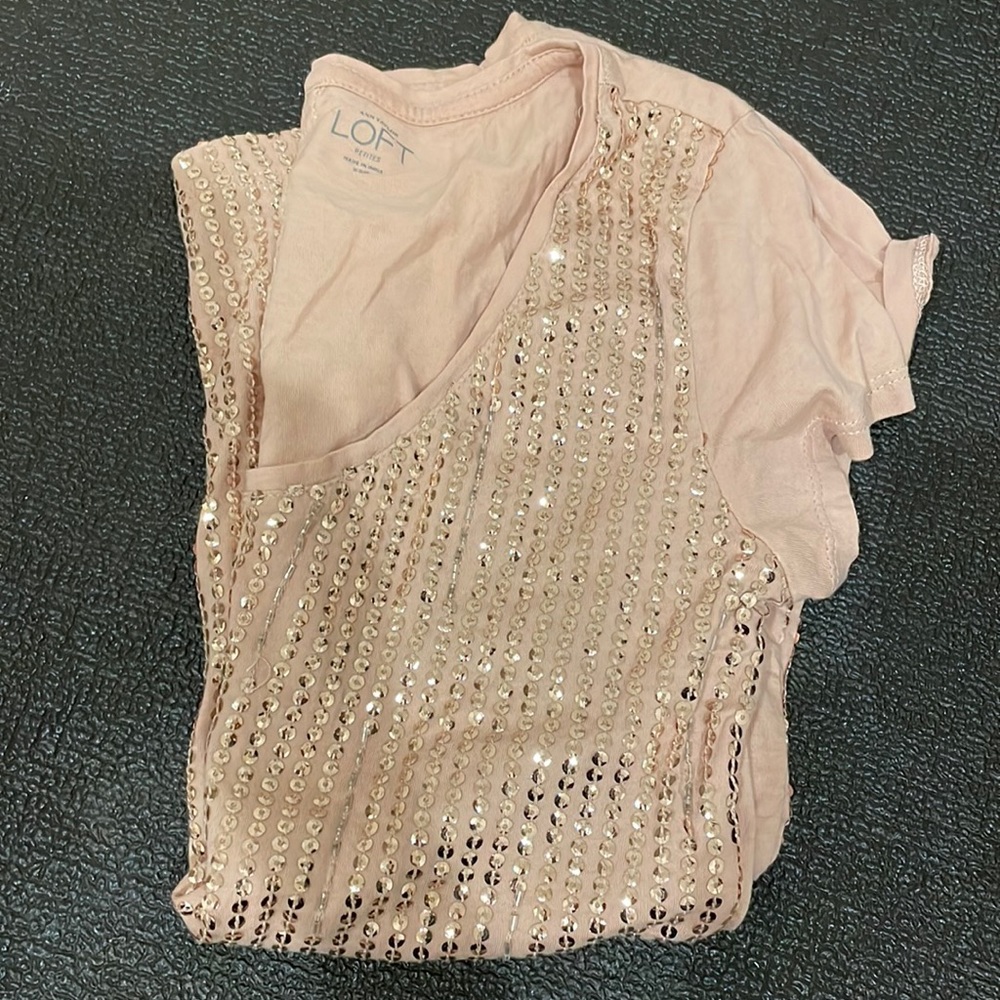 LOFT Blush Pink Sequin Shirt, XSP